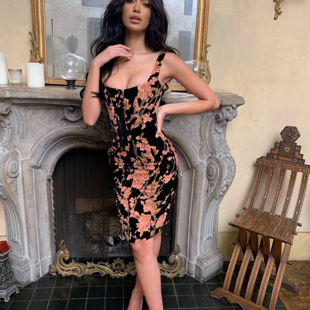 HOUSE OF CB 'Lexi' Black Floral Devore Velvet Corset Dress NWOT - Picture 9 of 16